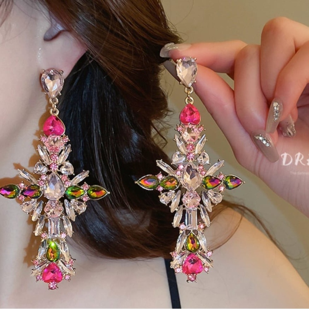 Colored Cross Earrings Retro Colorful Earrings